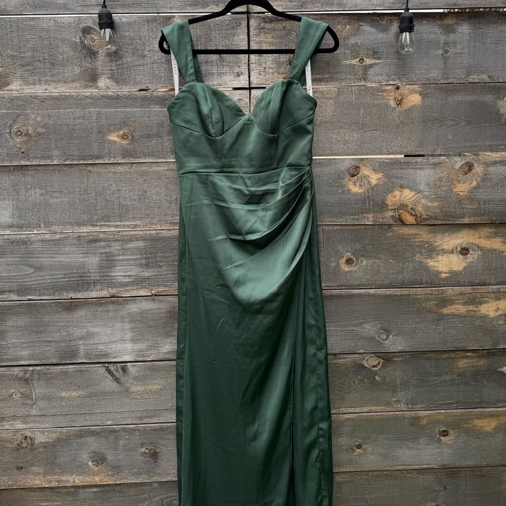 Azazie Mila Stretch Satin Eucalyptus A10 - Picture 4 of 6
